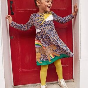Mini Boden Girls HTF Long Sleeve A-line Skater Dress Brown Leopard Size 9/10